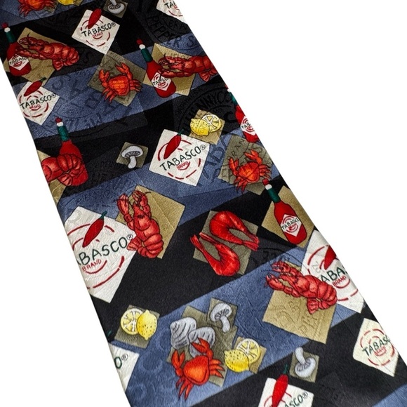 Tabasco 100% Silk novelty tie men’s necktie lobster crawfish crabs seafood boil - Picture 7 of 7